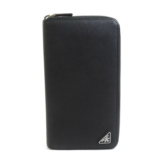 Auth PRADA Zip Around Long Wallet Organizer Black Leather - Picture 1 of 10